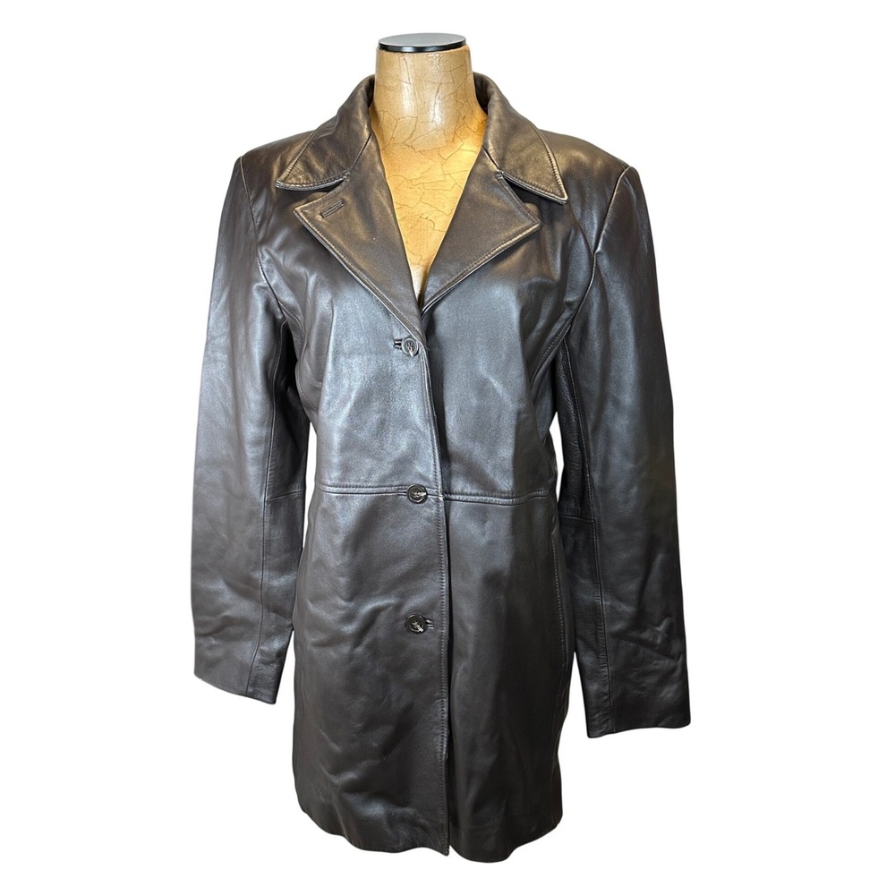 Alfani Outerwear Dark Brown Fall Genuine Leather Trench Coat Jacket Med Blazer
